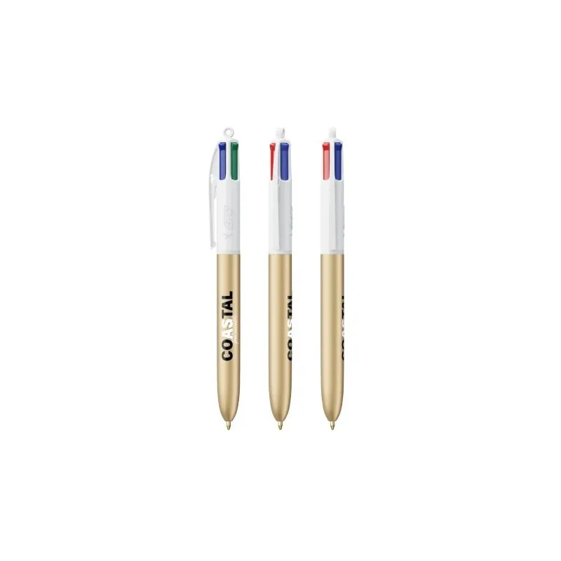 Stylo Bille Personnalisé 4 Couleurs Glacé Fiable pas cher BIC® Round Stic® BGUARD™ Matières : aluminium recyclé&nbsp; Couleurs : roug