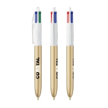 Stylo Bille Personnalisé 4 Couleurs Glacé Fiable pas cher BIC® Round Stic® BGUARD™ Matières : aluminium recyclé&nbsp; Couleurs : roug
