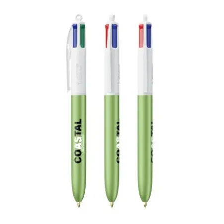 Stylo Bille Personnalisé 4 Couleurs Glacé Fiable pas cher BIC® Round Stic® BGUARD™ Couleurs : blanc cadeau entreprise pas cher