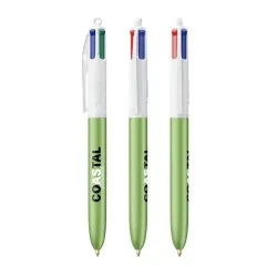 Stylo Bille Personnalisé 4 Couleurs Glacé Fiable pas cher BIC® Round Stic® BGUARD™ Matières : aluminium recyclé  Couleurs : vert 2