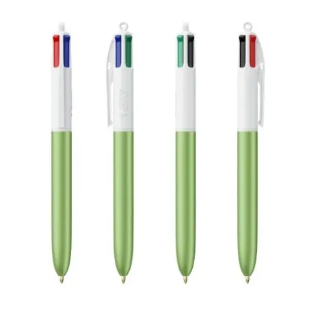 Stylo Bille Personnalisé 4 Couleurs Glacé Fiable pas cher BIC® Round Stic® BGUARD™ Matières : acier inoxydable Couleurs : noir c