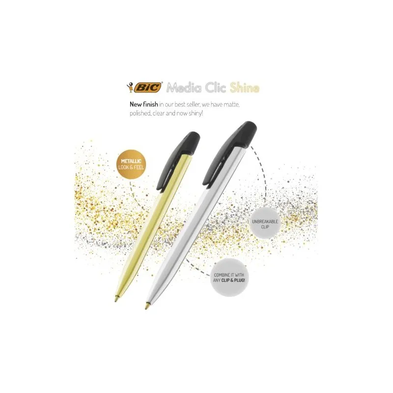 Stylo Bille Écologique Personnalisé de Qualité Media Clic Shine BIC® Matières : carton Couleurs : noir cadeau collaborateur prem