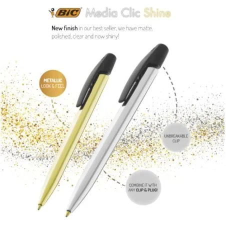 Stylo Bille Écologique Personnalisé de Qualité Media Clic Shine BIC® Matières : carton Couleurs : noir cadeau collaborateur prem