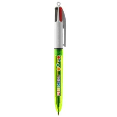 Stylo bille fluo personnalisé 4 couleurs avec lanyard BIC® Matières : bambou Couleurs : vert cadeau entreprise pas cher