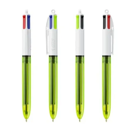 Stylo bille fluo personnalisé 4 couleurs avec lanyard BIC® Matières : bambou Couleurs : vert marquage laser ultra précis