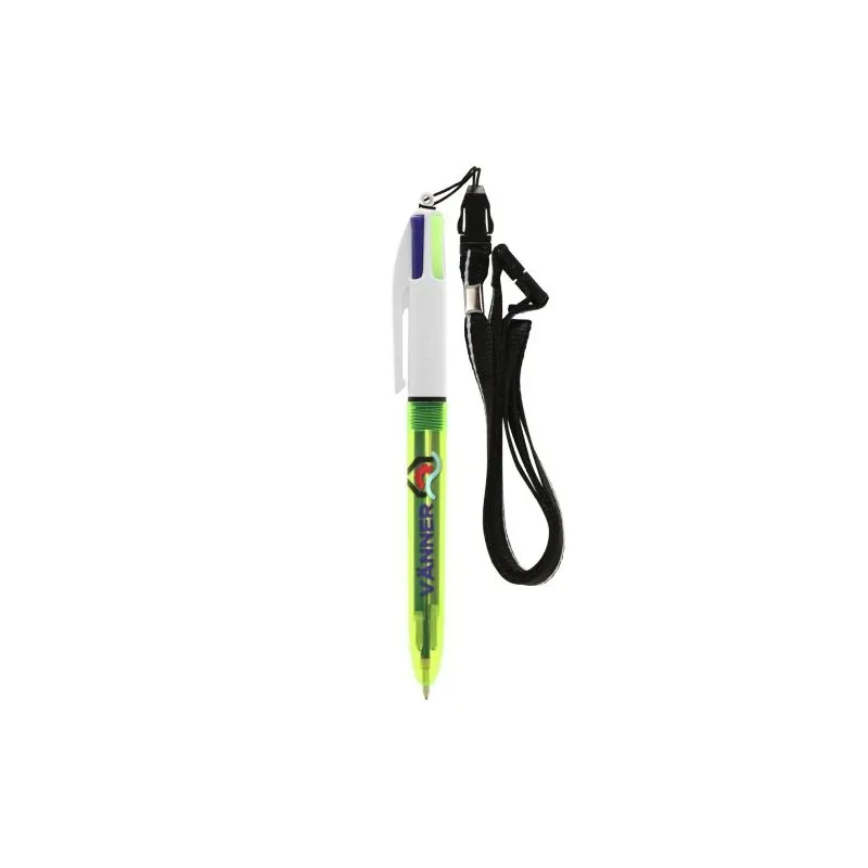Stylo bille fluo personnalisé 4 couleurs avec lanyard BIC® Matières : bambou Couleurs : vert livraison express 24h 48h