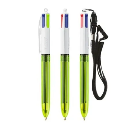 Stylo bille fluo personnalisé 4 couleurs avec lanyard BIC® Matières : bambou Couleurs : vert objet promotionnel éco-responsable