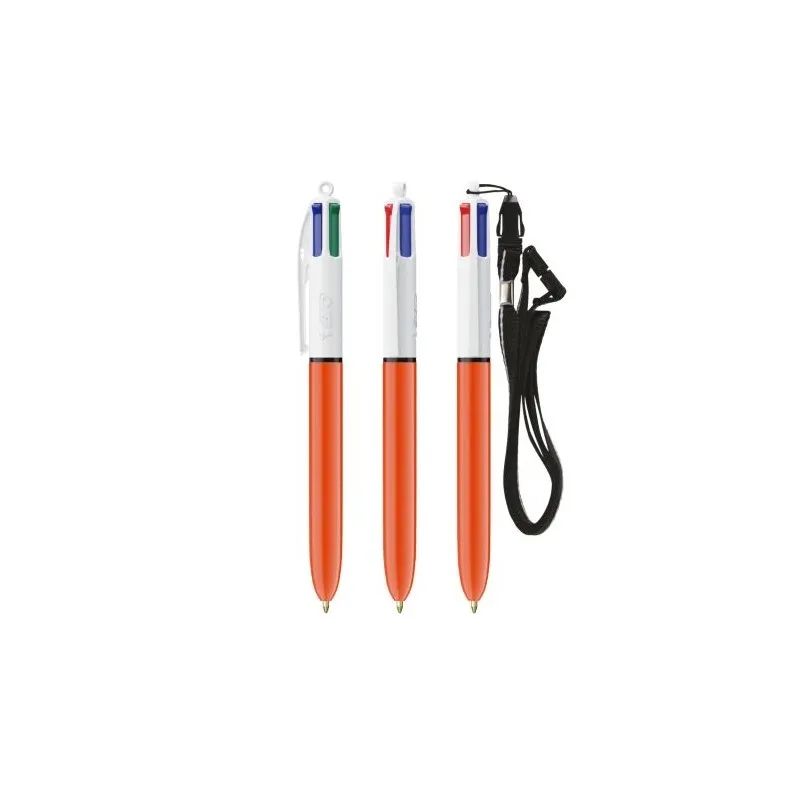 Stylo publicitaire 4 couleurs fluo à bille avec lanyard - BIC® Matières : acier inoxydable Couleurs : blanc Contenance : 500 ml 