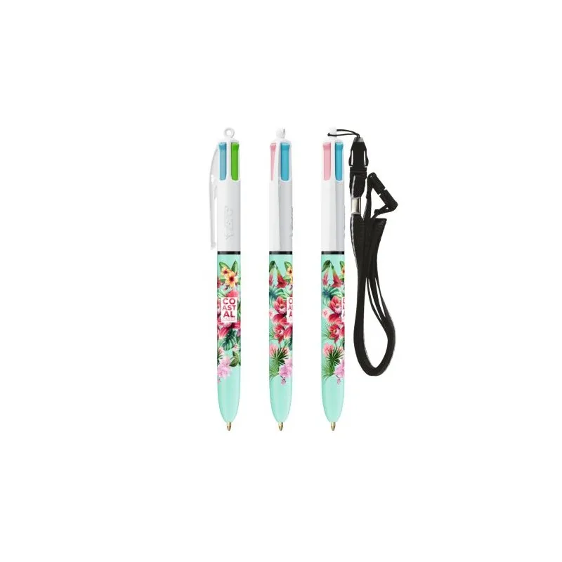 Stylos Publicitaires BIC® 4 Couleurs Fashion avec Lanyard Matières : polypropylène (PP) Couleurs : bleu océan profond