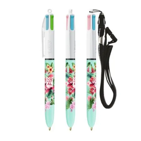 Stylos Publicitaires BIC® 4 Couleurs Fashion avec Lanyard Matières : polypropylène (PP) Couleurs : sable foncé personnalisable a