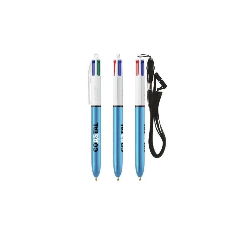Stylo Bille Personnalisé 4 Couleurs Shine avec Lanyard - BIC® Matières : verre Couleurs : translucide Contenance : 478 ml