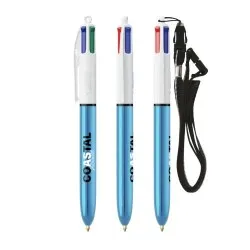 Stylo Bille Personnalisé 4 Couleurs Shine avec Lanyard - BIC® Matières : verre Couleurs : translucide Contenance : 478 ml 2