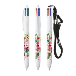 Stylo Bille Personnalisé 4 Couleurs Écologique avec Lanyard - BIC® Matières : Synthétique Couleurs : argenté