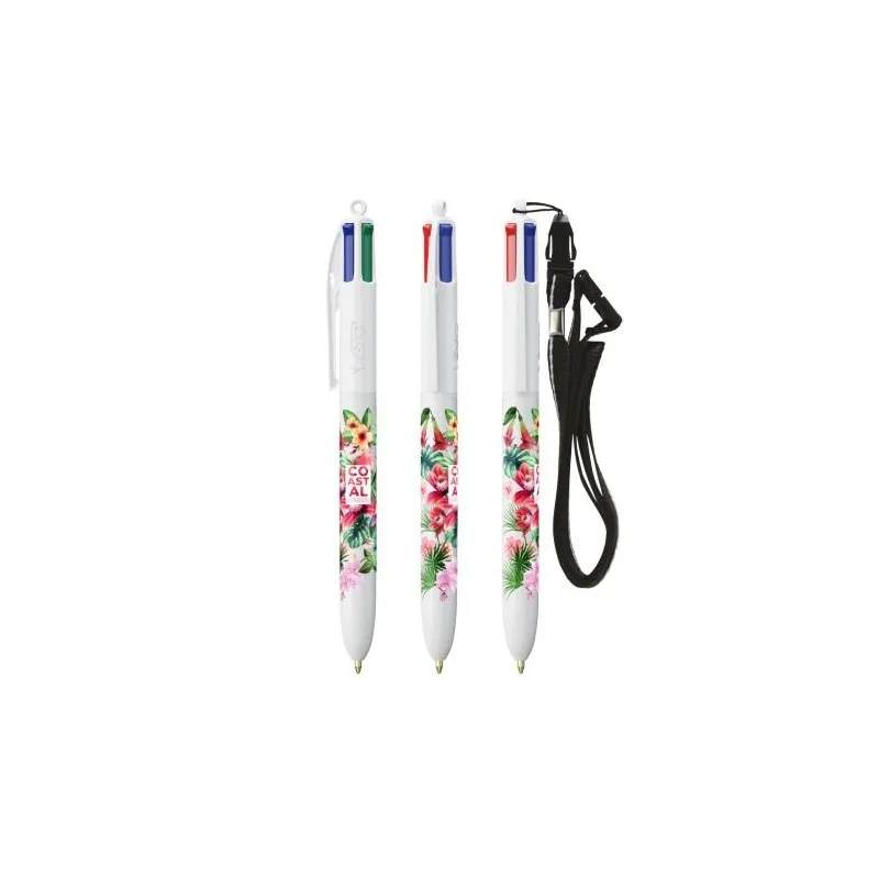 Stylo Bille Personnalisé 4 Couleurs Écologique avec Lanyard - BIC® Matières : Synthétique Couleurs : argenté