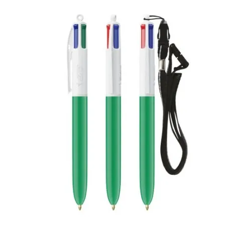 Stylo Bille Personnalisé 4 Couleurs Écologique avec Lanyard - BIC® Matières : Synthétique Couleurs : argenté personnalisable ave