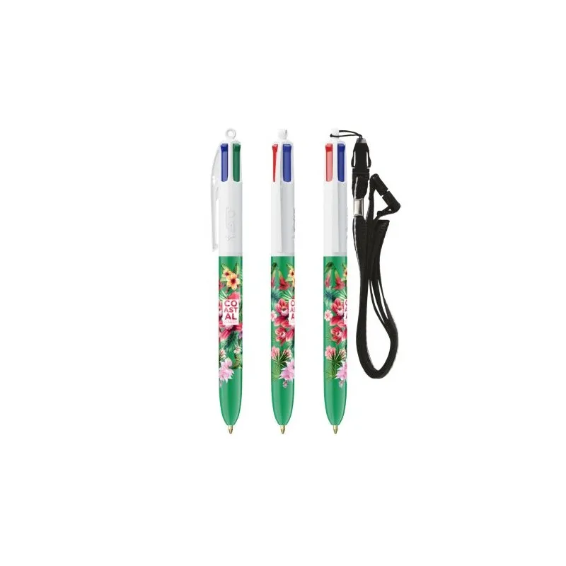 Stylo Bille Personnalisé 4 Couleurs Écologique avec Lanyard - BIC® Matières : Synthétique Couleurs : argenté accessoire événemen