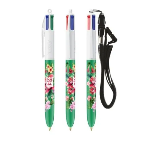 Stylo Bille Personnalisé 4 Couleurs Écologique avec Lanyard - BIC® Matières : Synthétique Couleurs : argenté accessoire événemen