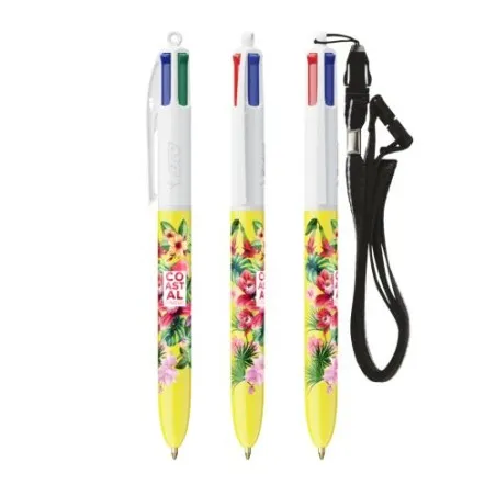 Stylo Bille Personnalisé 4 Couleurs Écologique avec Lanyard - BIC® cadeau collaborateur premium