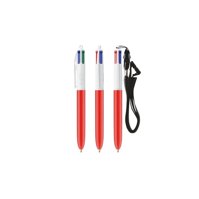 Stylo Bille Personnalisé 4 Couleurs Écologique avec Lanyard - BIC® marquage laser ultra précis