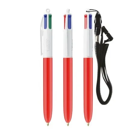 Stylo Bille Personnalisé 4 Couleurs Écologique avec Lanyard - BIC® marquage laser ultra précis
