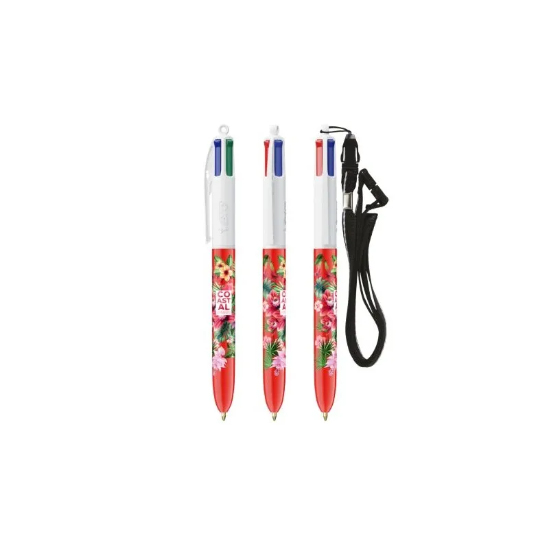 Stylo Bille Personnalisé 4 Couleurs Écologique avec Lanyard - BIC® objet promotionnel éco-responsable
