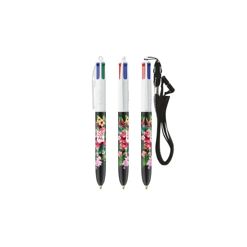 Stylo Bille Personnalisé 4 Couleurs Écologique avec Lanyard - BIC® personnalisation rapide en France