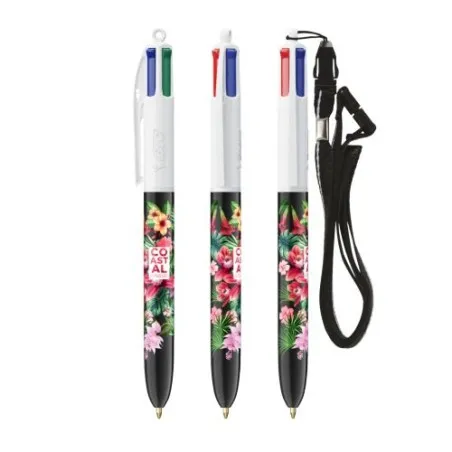 Stylo Bille Personnalisé 4 Couleurs Écologique avec Lanyard - BIC® personnalisation rapide en France