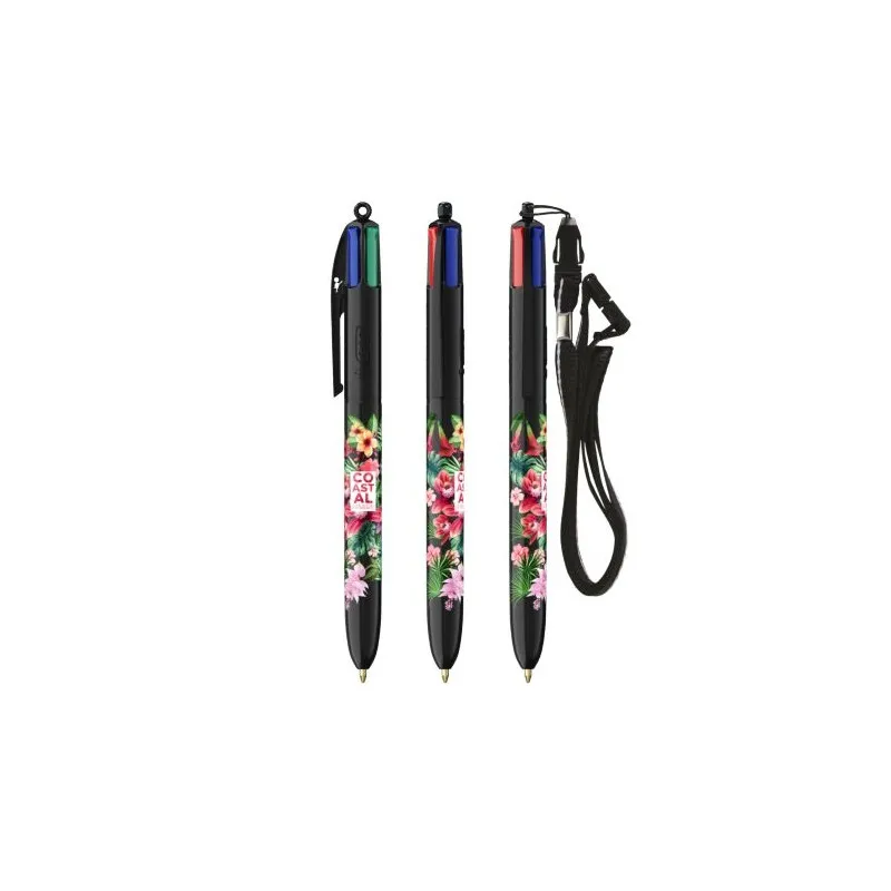 Stylo Bille Personnalisé 4 Couleurs Écologique avec Lanyard - BIC® Matières : PVC Couleurs : bleu clair impression logo haute qu