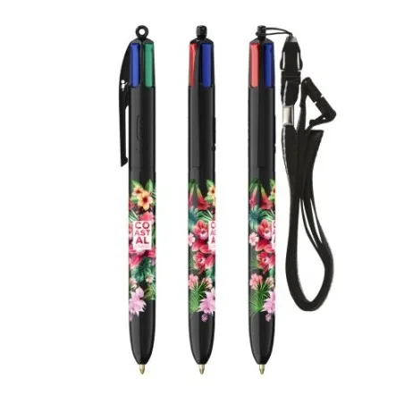 Stylo Bille Personnalisé 4 Couleurs Écologique avec Lanyard - BIC® Matières : PVC Couleurs : bleu clair impression logo haute qu