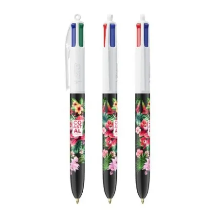 Stylo bille personnalisable 4 couleurs écologique avec lanyard - BIC® Matières : PVC Couleurs : noir personnalisation sur mesure