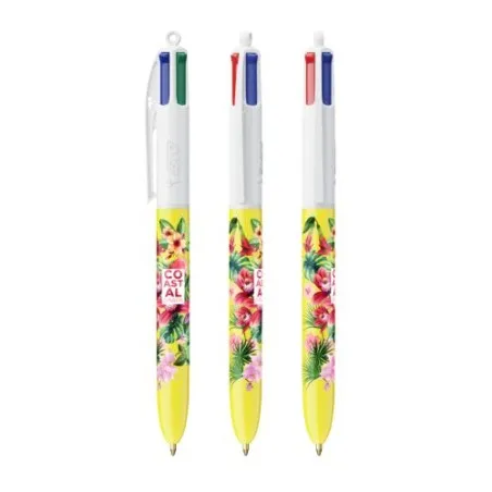 Stylo bille personnalisable 4 couleurs écologique avec lanyard - BIC® Matières : bois accessoire événementiel unique