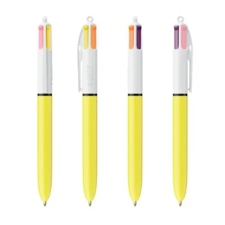 Stylo Bille Publicitaire 4 Couleurs 3+1HB - BIC® Matières : acier inoxydable Couleurs : argenté cadeau entreprise pas cher