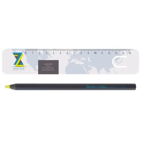 Kit de Bureau Fluo Jaune 17,6 cm - Personnalisé P Matières : PET recyclé Taille textile : S Couleurs : bleu personnalisable avec