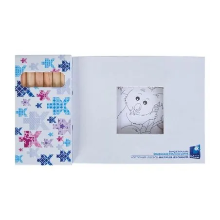 Kit Écologique de Coloriage avec 6 Crayons - Objets Publicitaires 8,7 Matières : PET recyclé Taille textile : M Couleurs : bleu 