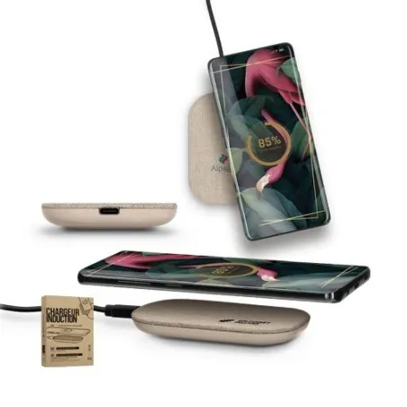 Chargeur rapide écologique par induction 15W en matière RPET et chanvre Matières : coton recyclé Couleurs : vert