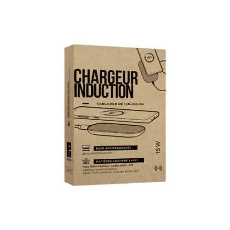 Chargeur rapide écologique par induction 15W en matière RPET et chanvre Matières : coton recyclé Couleurs : vert marquage laser 