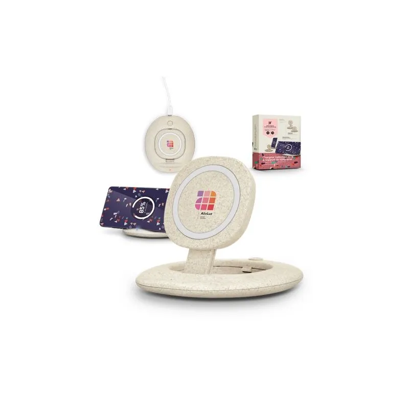 Chargeur Induction Rapide Écologique 10W avec Support de Téléphone - Objets Publicitaires Matières : coton recyclé Couleurs : bl