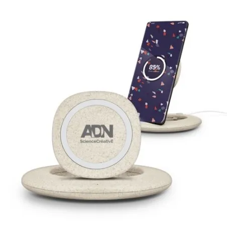Chargeur Induction Rapide Écologique 10W avec Support de Téléphone - Objets Publicitaires Matières : coton recyclé Couleurs : bl