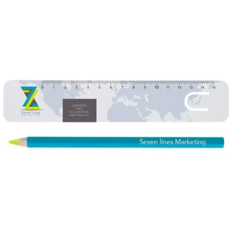 Kit Bureau Fluo Jaune 17,6 cm - Règle et Surligneur Personnalisés pas cher Matières : ABS recyclé Couleurs : noir personnalisabl