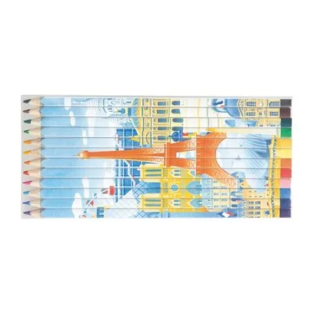 Set de Crayons Personnalisés Quadri 12 Couleurs 17,6 cm Matières : polyester Couleurs : bleu marine marquage laser ultra précis