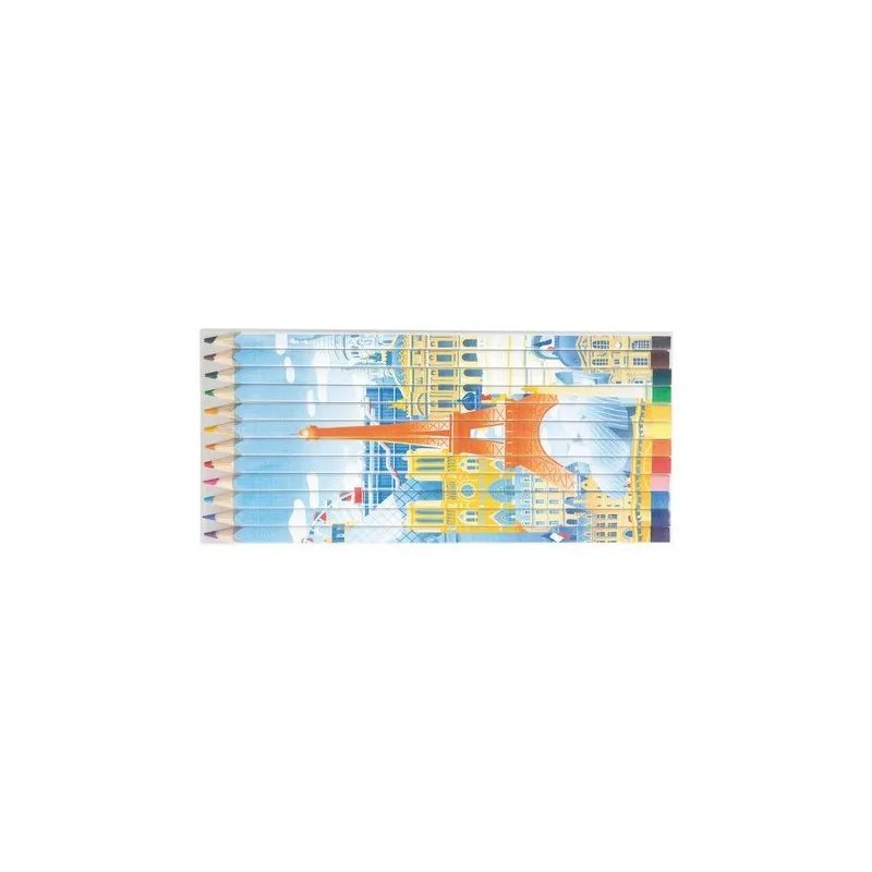 Set de Crayons Personnalisés Quadri 12 Couleurs 17,6 cm Matières : polyester Couleurs : bleu marine objet publicitaire robuste