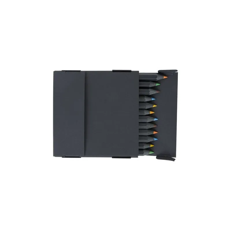 Étui noir personnalisé pour 12 crayons couleur - Cadeau d'entreprise Matières : plastique Couleurs : turquoise impression haute 