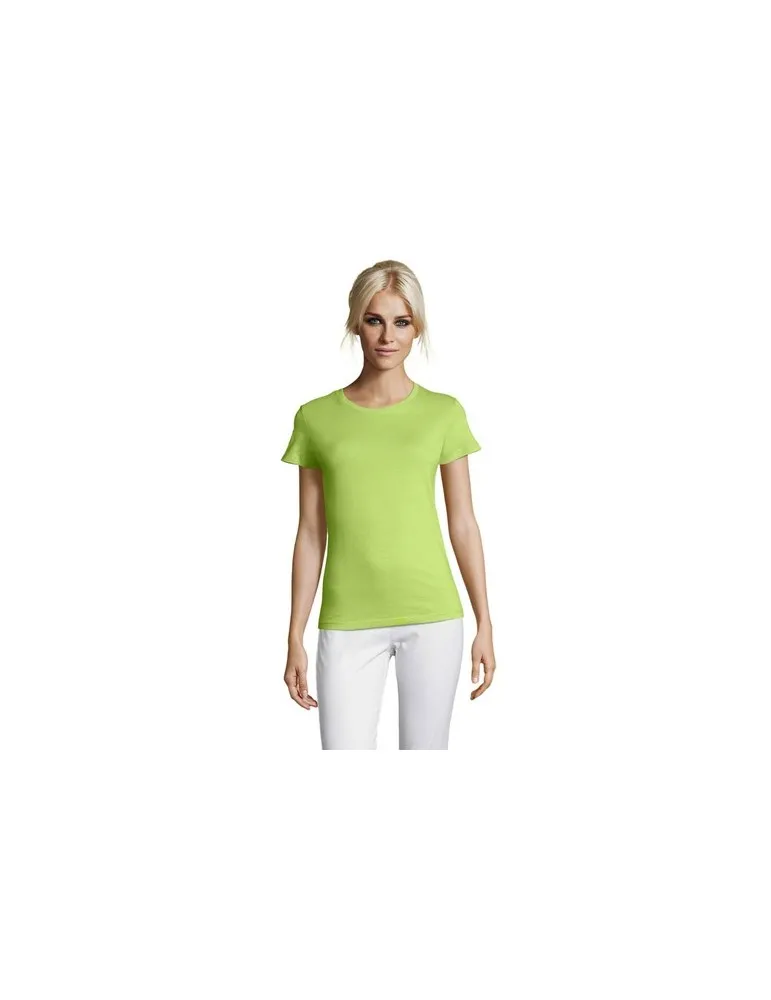 T-shirt Femme Personnalisable 100% Coton 150g REGENT Matières : suédine Couleurs : jaune cadeau client original