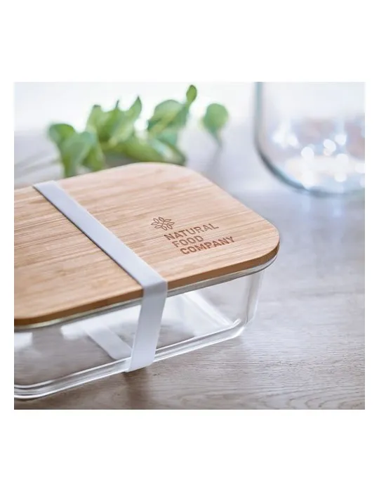 Lunchbox écologique en verre et bambou TUNDRA Matières : carton Couleurs : blanc marquage laser ultra précis