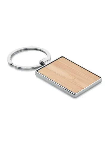 Porte-clés rectangle en bambou personnalisé BENDIGO Matières : plastique recyclé Couleurs : gris