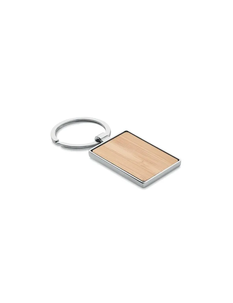 Porte-clés rectangle en bambou personnalisé BENDIGO Matières : plastique recyclé Couleurs : gris