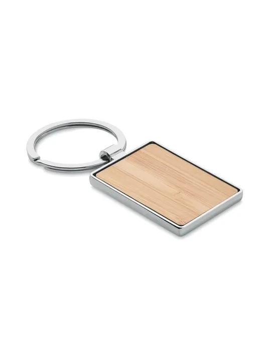 Porte-clés rectangle en bambou personnalisé BENDIGO Matières : plastique recyclé Couleurs : gris