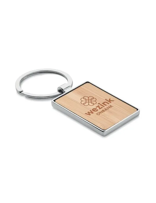 Porte-clés rectangle en bambou personnalisé BENDIGO Matières : plastique recyclé Couleurs : gris cadeau entreprise pas cher