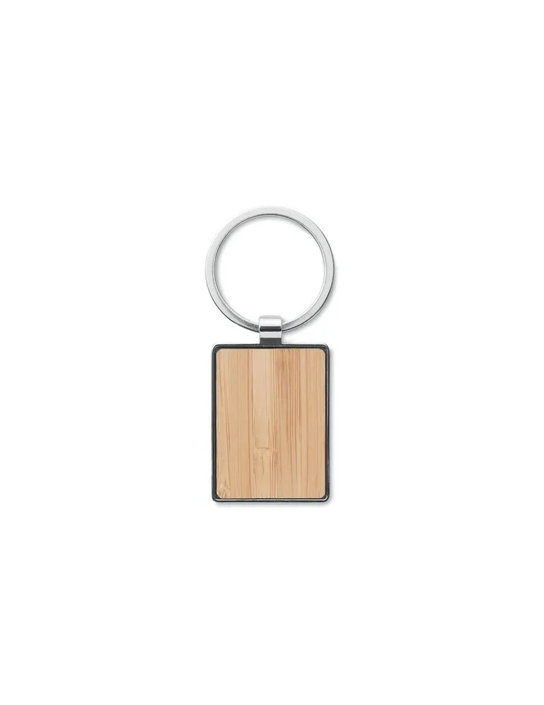 Porte-clés rectangle en bambou personnalisé BENDIGO Matières : plastique recyclé Couleurs : gris impression haute définition