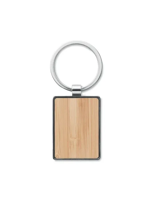 Porte-clés rectangle en bambou personnalisé BENDIGO Matières : plastique recyclé Couleurs : gris impression haute définition